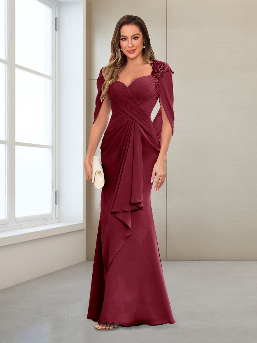 Sheath/Column V-Neck Floor-Length Chiffon Mother of the Bride Dresses with Appliques