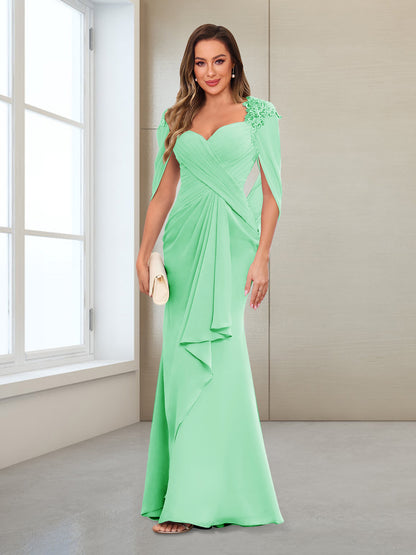 Sheath/Column V-Neck Floor-Length Chiffon Mother of the Bride Dresses with Appliques