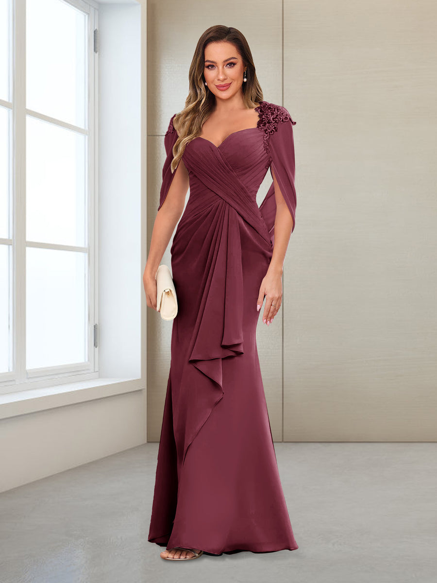 Sheath/Column V-Neck Floor-Length Chiffon Mother of the Bride Dresses with Appliques