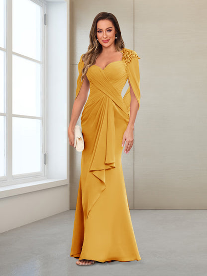 Sheath/Column V-Neck Floor-Length Chiffon Mother of the Bride Dresses with Appliques