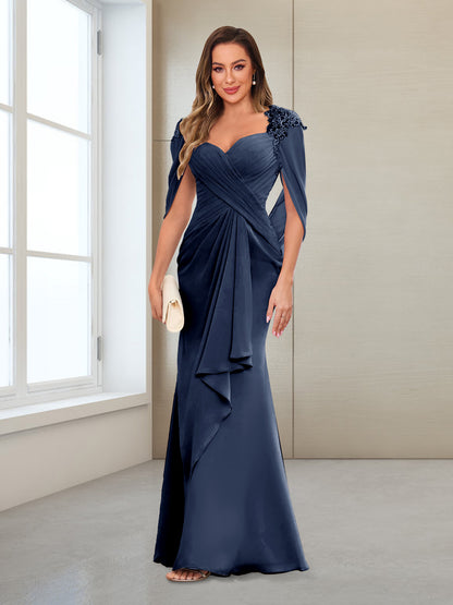 Sheath/Column V-Neck Floor-Length Chiffon Mother of the Bride Dresses with Appliques