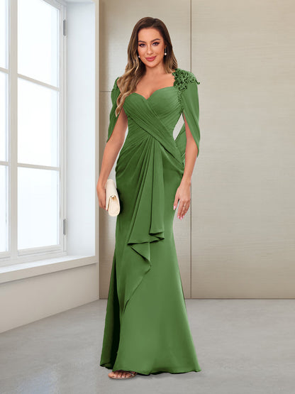 Sheath/Column V-Neck Floor-Length Chiffon Mother of the Bride Dresses with Appliques