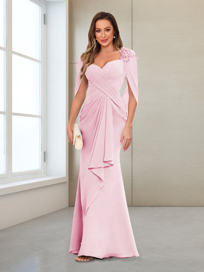 Sheath/Column V-Neck Floor-Length Chiffon Mother of the Bride Dresses with Appliques