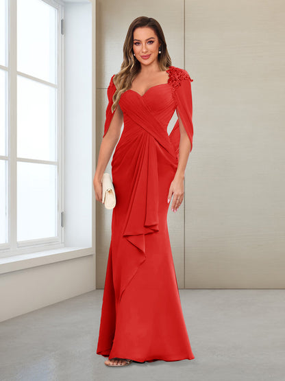 Sheath/Column V-Neck Floor-Length Chiffon Mother of the Bride Dresses with Appliques