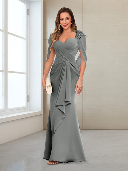 Sheath/Column V-Neck Floor-Length Chiffon Mother of the Bride Dresses with Appliques