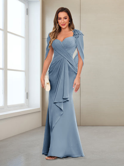 Sheath/Column V-Neck Floor-Length Chiffon Mother of the Bride Dresses with Appliques