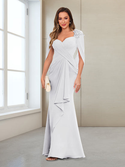 Sheath/Column V-Neck Floor-Length Chiffon Mother of the Bride Dresses with Appliques