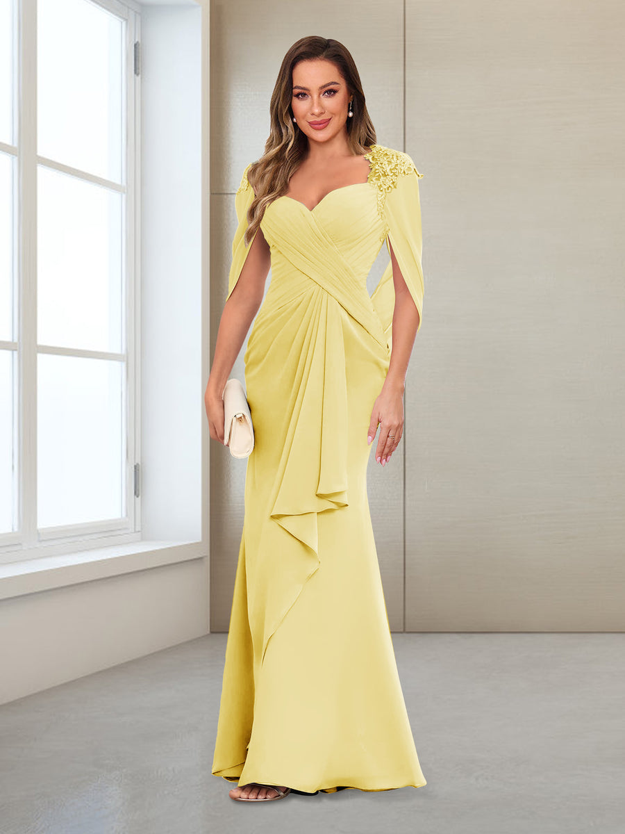 Sheath/Column V-Neck Floor-Length Chiffon Mother of the Bride Dresses with Appliques