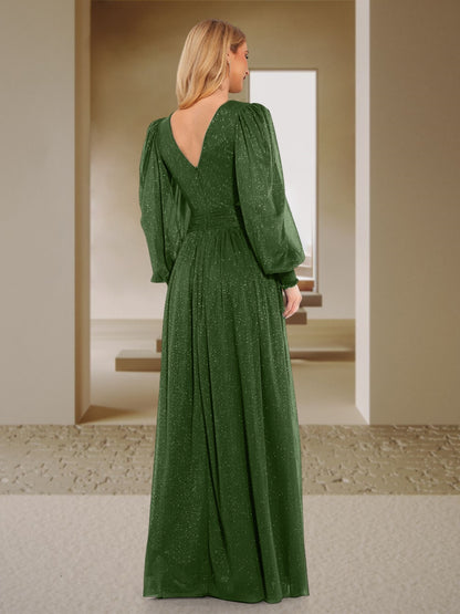 Sexy A-Line/Princess V-Neck Long Sleeves Floor-Length Bridesmaid Dresses with Side Slit