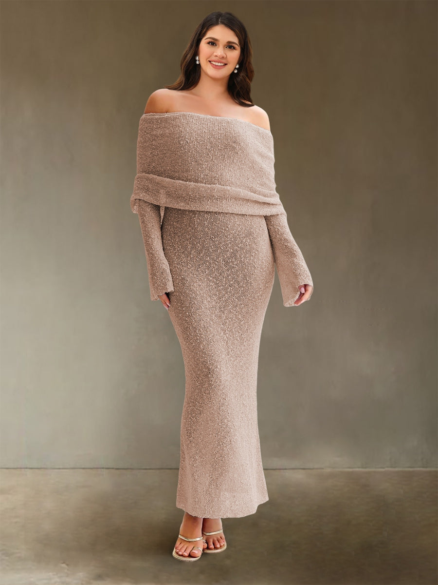 Sheath/Column Off-the-Shoulder Turtleneck Long Sleeves Knitted Evening Dresses