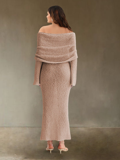 Sheath/Column Off-the-Shoulder Turtleneck Long Sleeves Knitted Evening Dresses