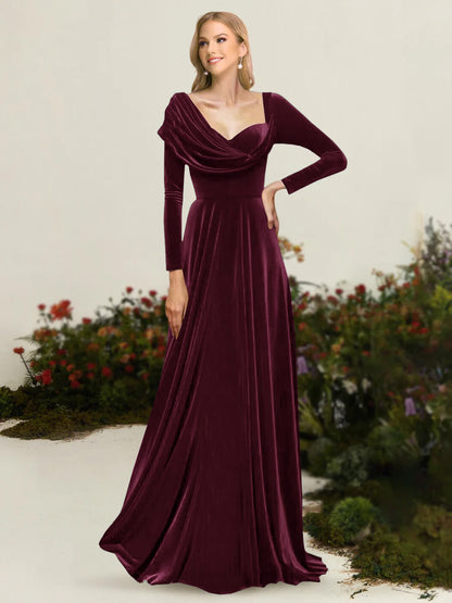 A-Line/Princess Asymmetrical Long Sleeves Pleated Velvet Mother Of the Bride Dresses