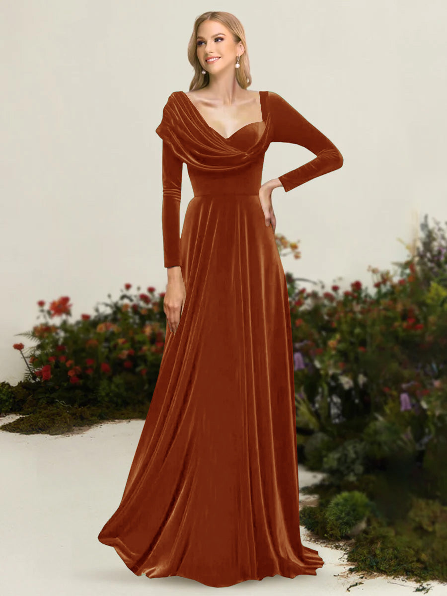 A-Line/Princess Asymmetrical Long Sleeves Pleated Velvet Mother Of the Bride Dresses