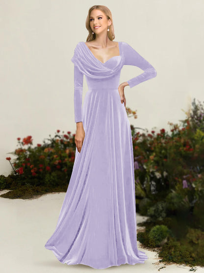 A-Line/Princess Asymmetrical Long Sleeves Pleated Velvet Mother Of the Bride Dresses