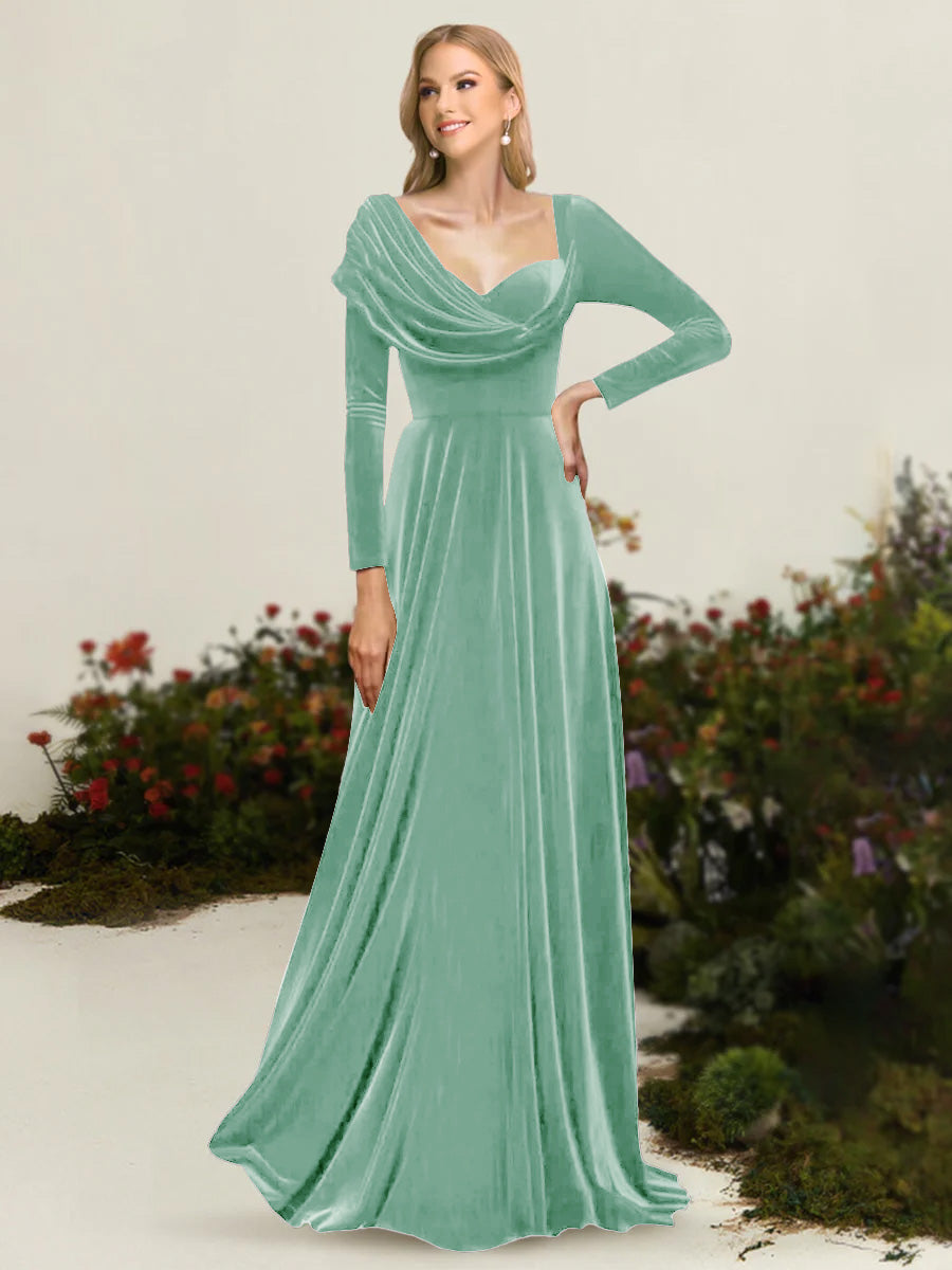 A-Line/Princess Asymmetrical Long Sleeves Pleated Velvet Mother Of the Bride Dresses