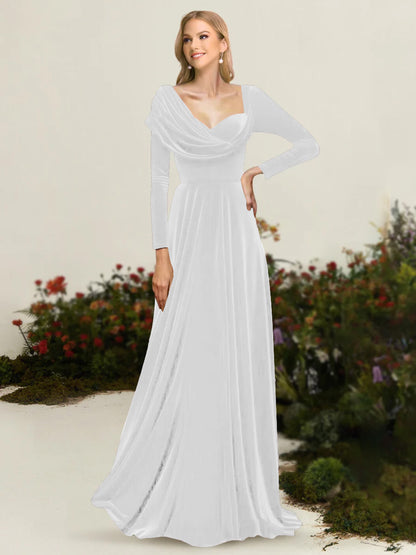 A-Line/Princess Asymmetrical Long Sleeves Pleated Velvet Mother Of the Bride Dresses