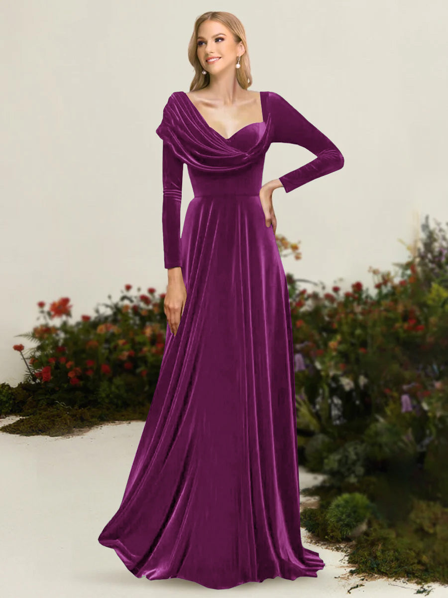 A-Line/Princess Asymmetrical Long Sleeves Pleated Velvet Mother Of the Bride Dresses