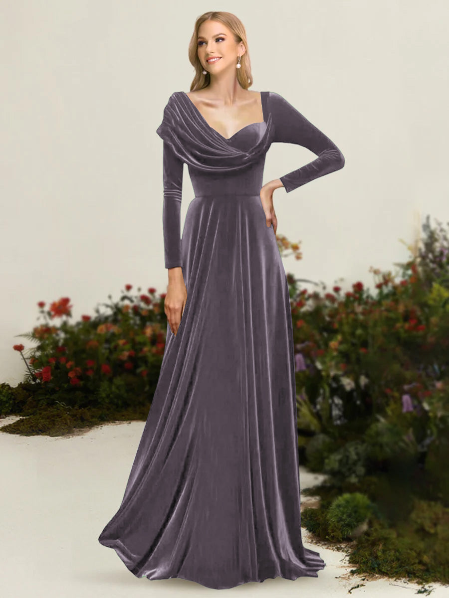 A-Line/Princess Asymmetrical Long Sleeves Pleated Velvet Mother Of the Bride Dresses