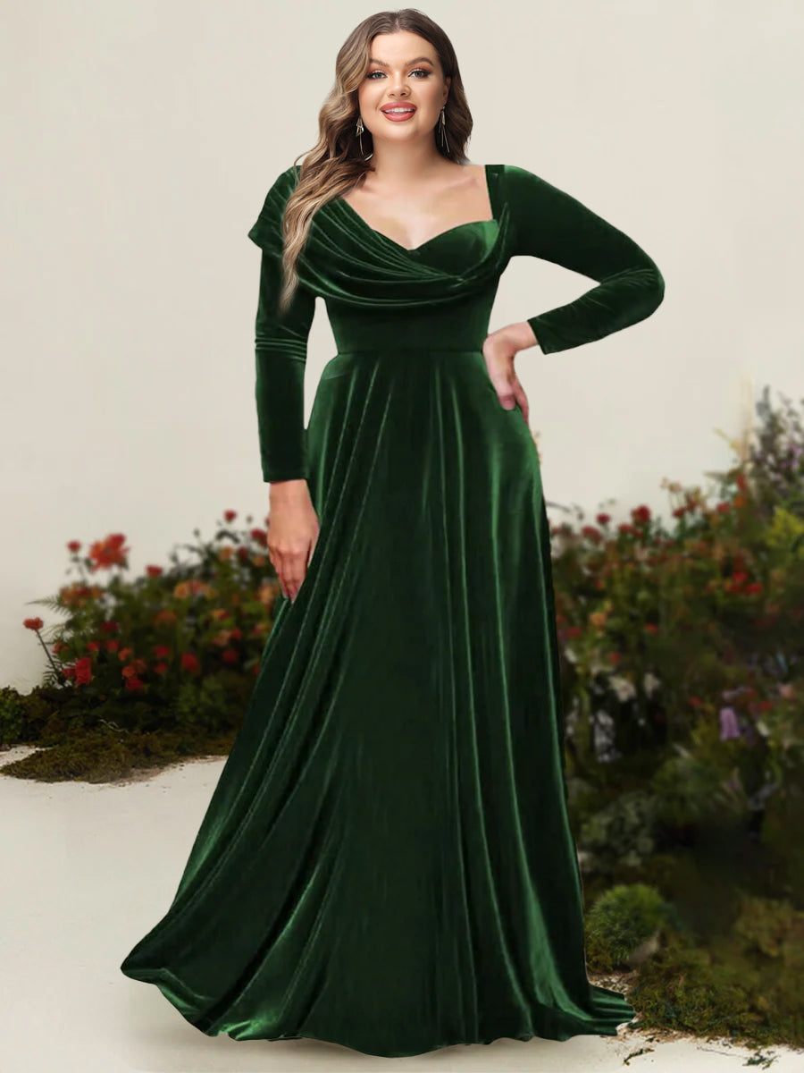 A-Line/Princess Asymmetrical Long Sleeves Pleated Velvet Plus Size Mother Of the Bride Dresses