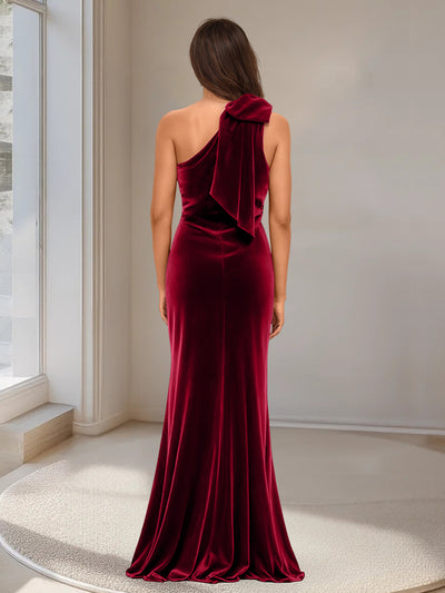 Trumpet/Mermaid One-Shoulder Velvet Long Evening Dresses with Split Side