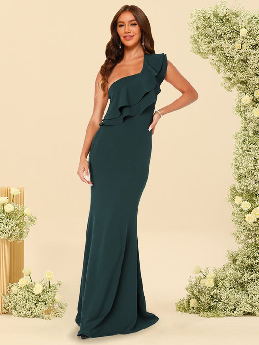 Trumpet/Mermaid One-Shoulder Sleeveless Floor-Length Bridesmaid Dresses With Ruffled