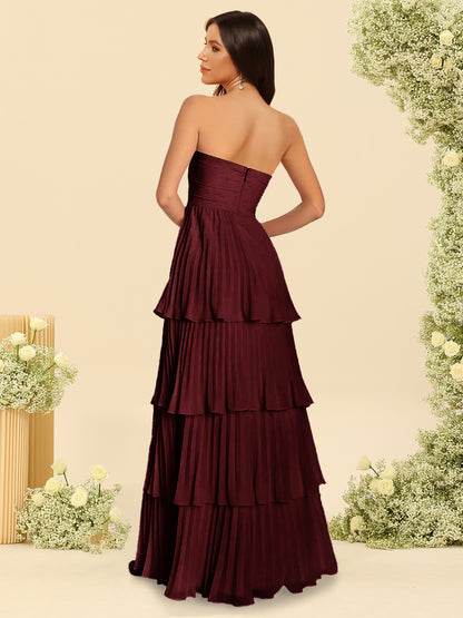 A-Line/Princess Strapless Floor-Length Bridesmaid Dresses With Ruffles