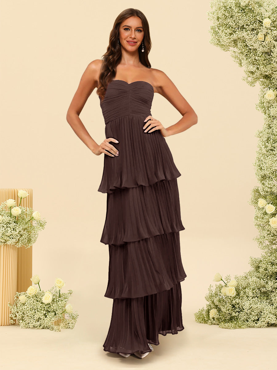 A-Line/Princess Strapless Floor-Length Bridesmaid Dresses With Ruffles