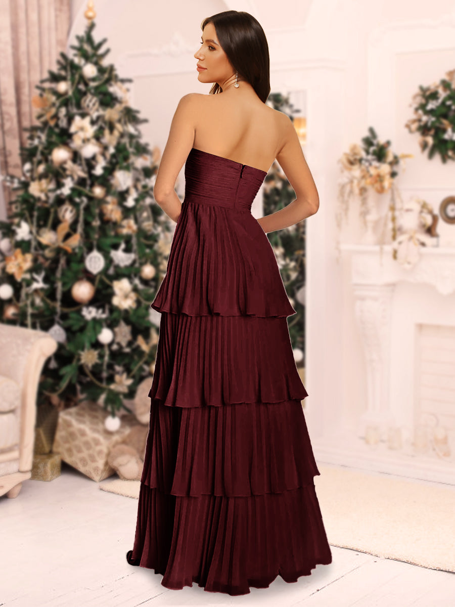 A-Line/Princess Strapless Floor-Length Christmas Dresses With Ruffles