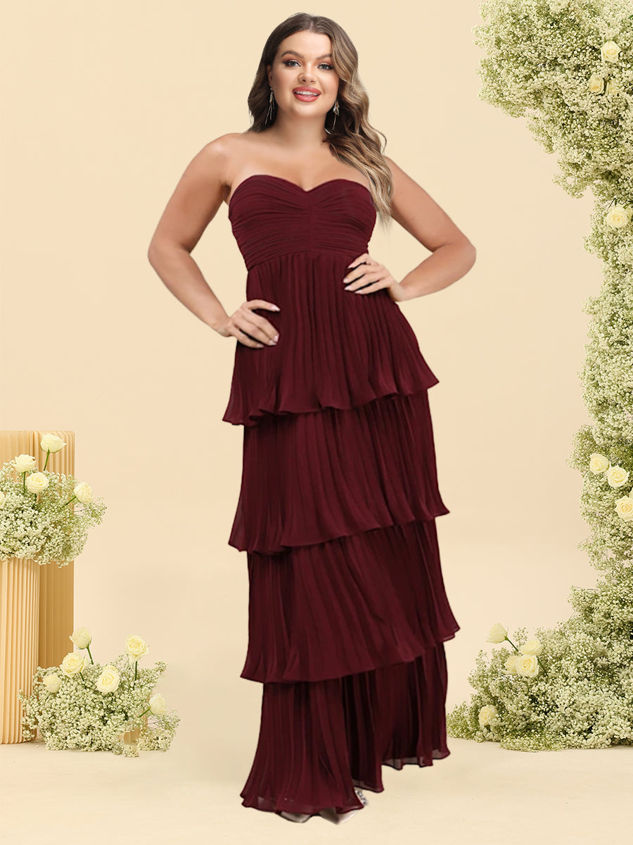 A-Line/Princess Strapless Floor-Length Plus Size Bridesmaid Dresses With Ruffles