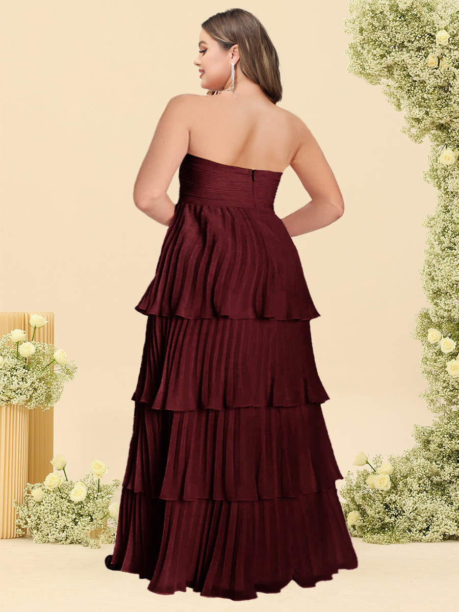 A-Line/Princess Strapless Floor-Length Plus Size Bridesmaid Dresses With Ruffles