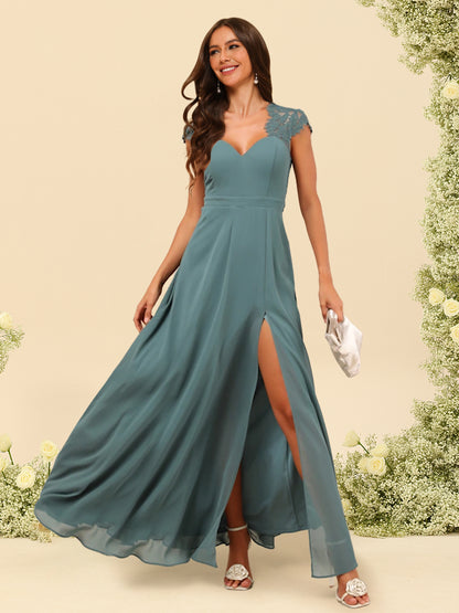 A-Line/Princess V-Neck Floor-Length Bridesmaid Dresses With Split Side