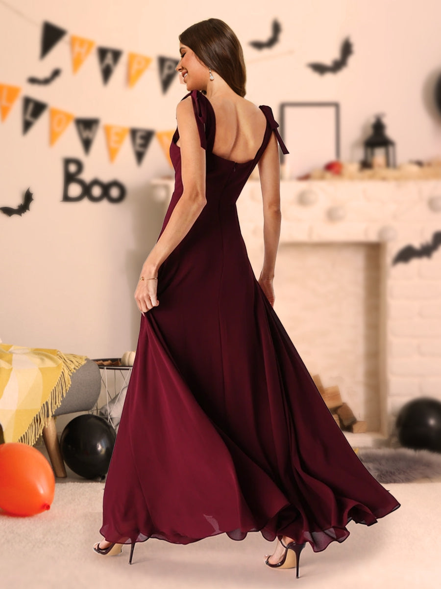 A-Line/Princess Spaghetti Straps Floor-Length Halloween Dresses With Split Side