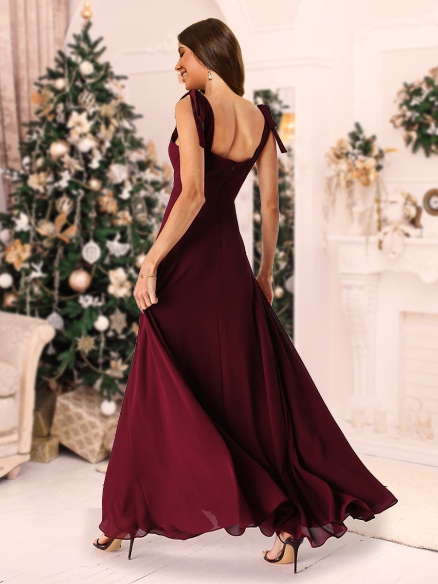 A-Line/Princess Spaghetti Straps Floor-Length Christmas Dresses With Split Side