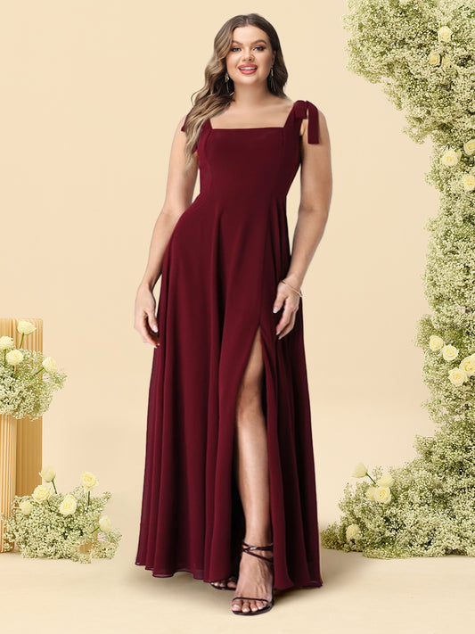 A-Line/Princess Spaghetti Straps Floor-Length Plus Size Bridesmaid Dresses With Split Side