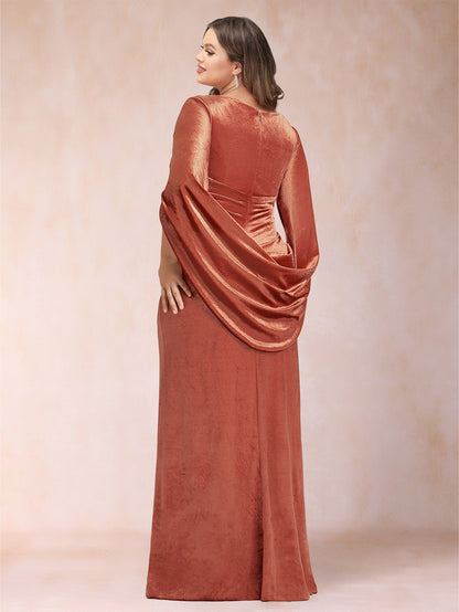 Trumpet/Mermaid V-Neck Half Sleeves Floor-Length Plus Size Mother of the Bride Dresses