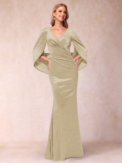 Trumpet/Mermaid V-Neck Half Sleeves Floor-Length Evening Dresses