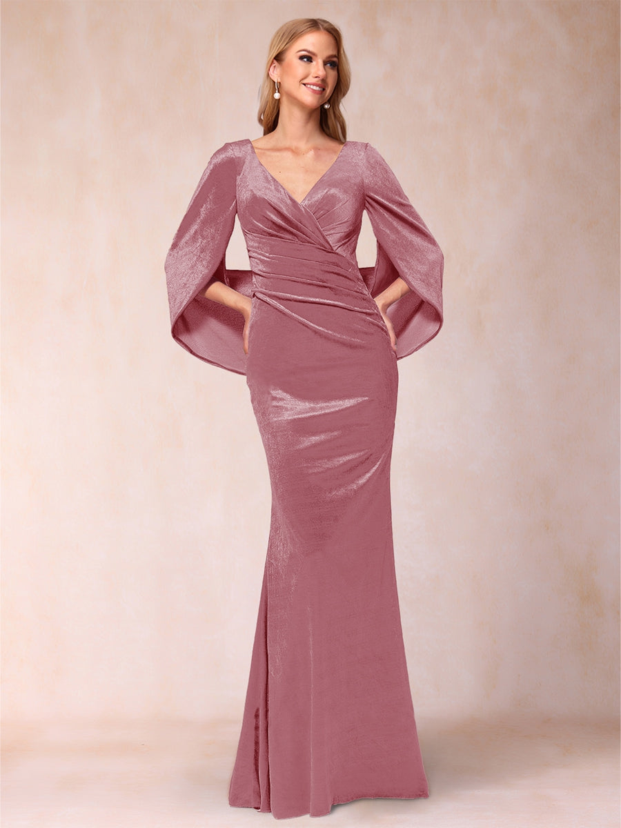 Trumpet/Mermaid V-Neck Half Sleeves Floor-Length Evening Dresses