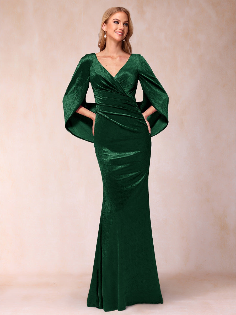 Trumpet/Mermaid V-Neck Half Sleeves Floor-Length Evening Dresses