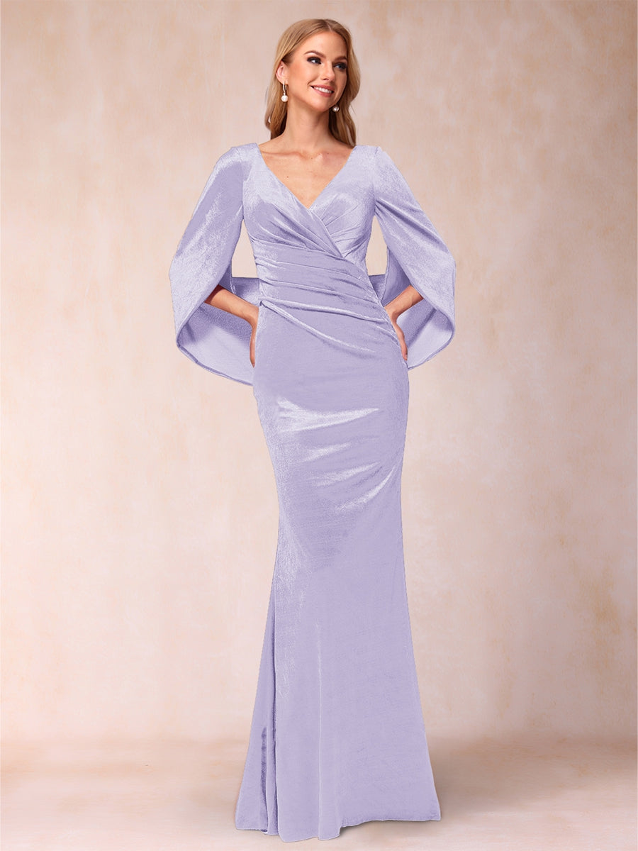 Trumpet/Mermaid V-Neck Half Sleeves Floor-Length Evening Dresses