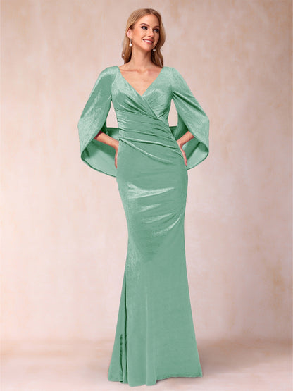 Trumpet/Mermaid V-Neck Half Sleeves Floor-Length Evening Dresses