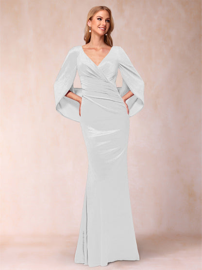 Trumpet/Mermaid V-Neck Half Sleeves Floor-Length Evening Dresses