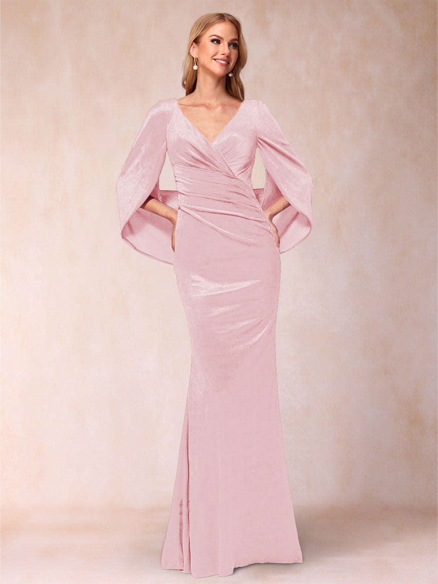 Trumpet/Mermaid V-Neck Half Sleeves Floor-Length Evening Dresses