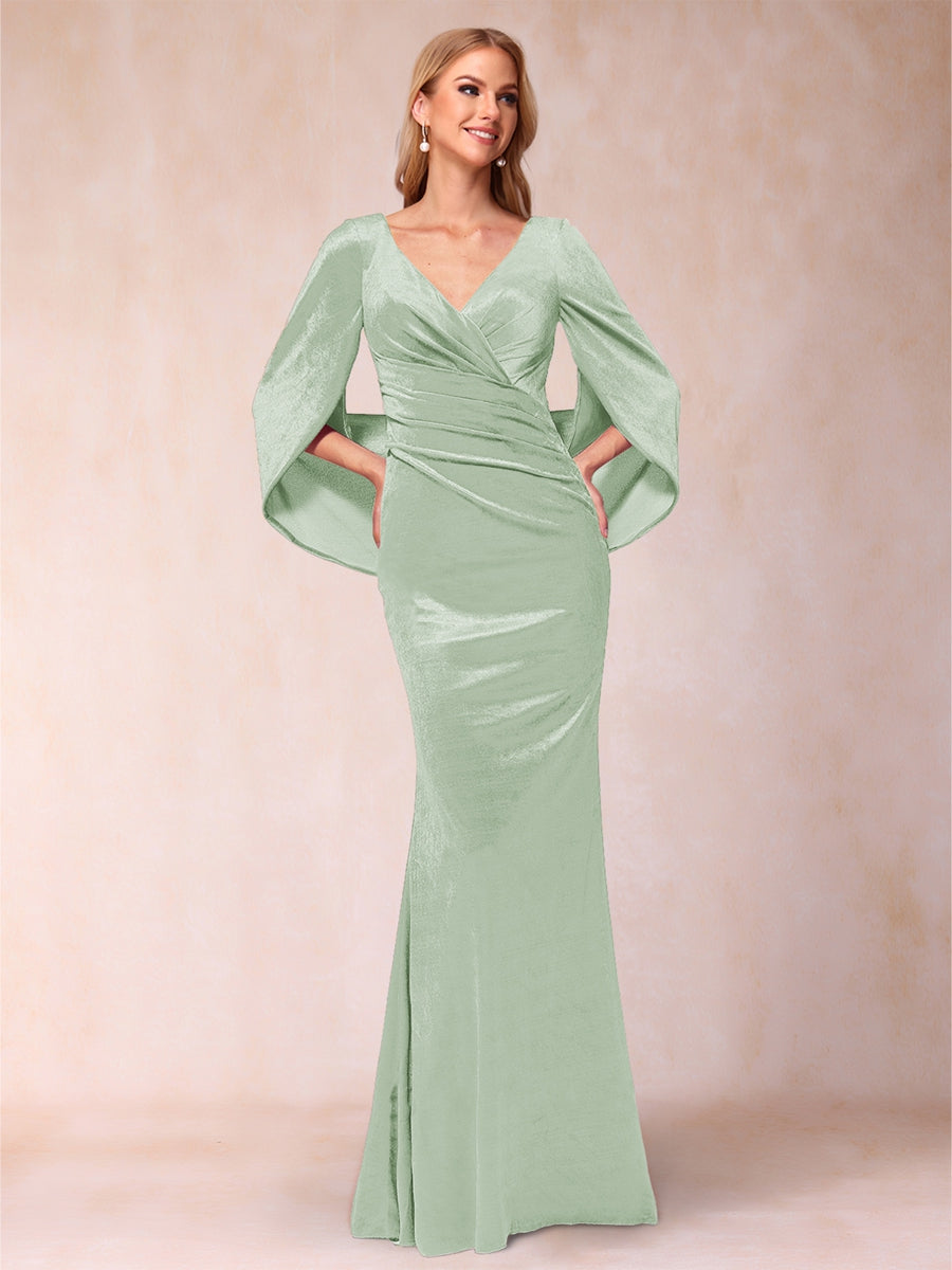 Trumpet/Mermaid V-Neck Half Sleeves Floor-Length Evening Dresses