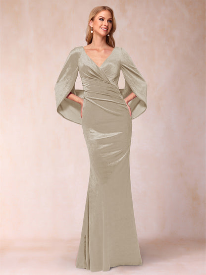 Trumpet/Mermaid V-Neck Half Sleeves Floor-Length Evening Dresses