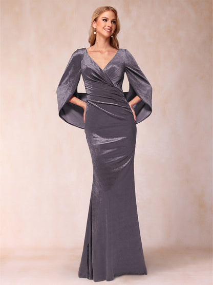 Trumpet/Mermaid V-Neck Half Sleeves Floor-Length Evening Dresses