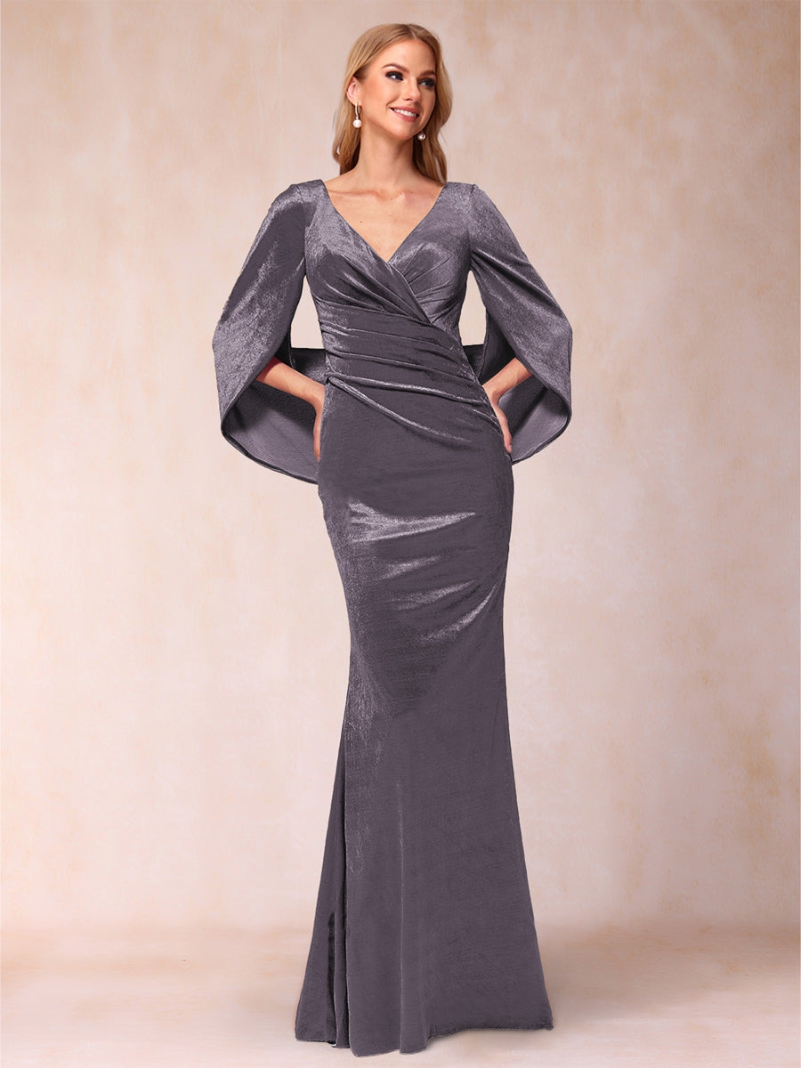 Trumpet/Mermaid V-Neck Half Sleeves Floor-Length Evening Dresses