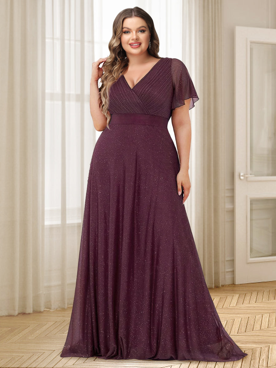 A-Line/Princess V-Neck Floor-Length Ruffles Plus Size Bridesmaid Dresses