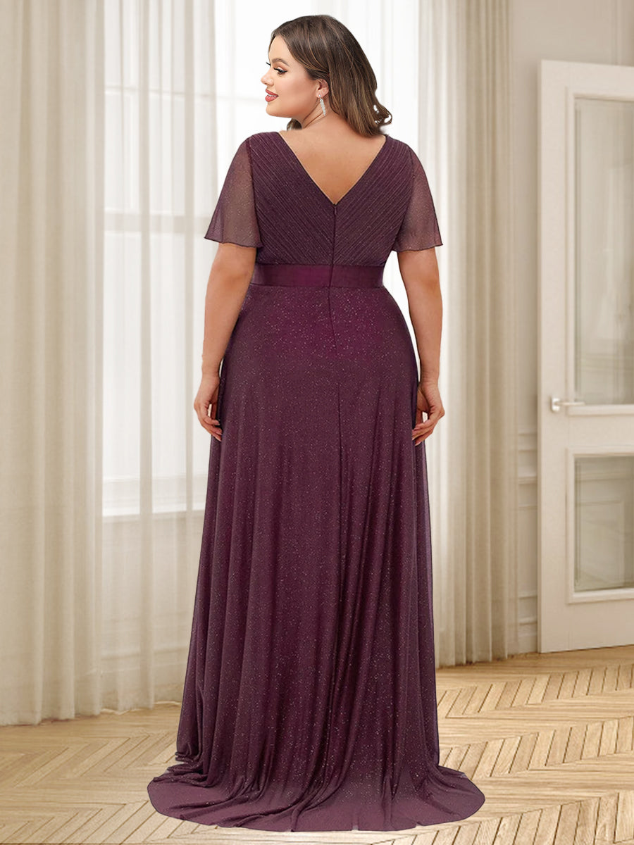 A-Line/Princess V-Neck Floor-Length Ruffles Plus Size Bridesmaid Dresses