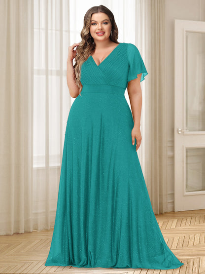 A-Line/Princess V-Neck Floor-Length Ruffles Plus Size Bridesmaid Dresses