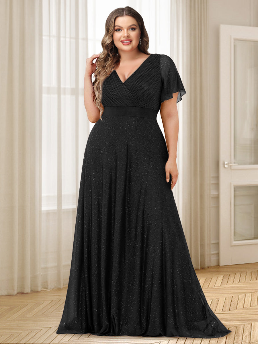 A-Line/Princess V-Neck Floor-Length Ruffles Plus Size Bridesmaid Dresses